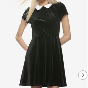 *SOLD* Black Velvet Mini Dress White Collar